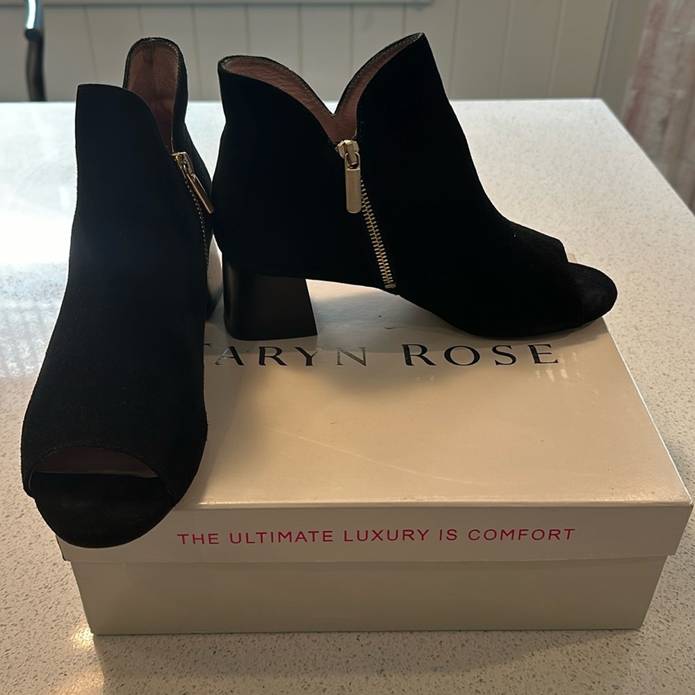 Taryn Rose Black Suede Peep Toe Booties 8